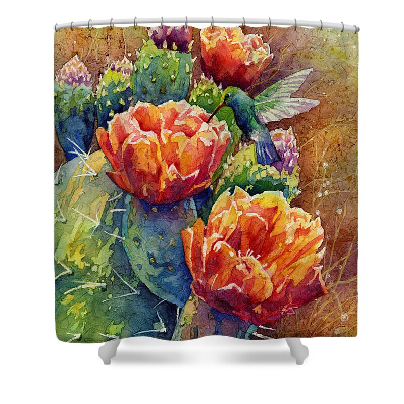 Cactus Shower Curtain featuring the painting Summer Hummer by Hailey E Herrera
