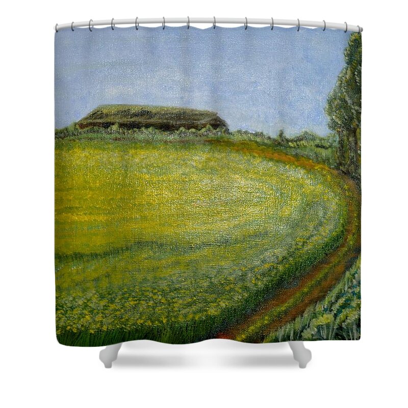 Landscape Shower Curtain featuring the painting Summer in canola field by Felicia Tica