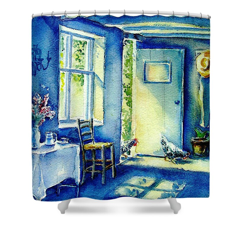 Summer Morning Shower Curtain featuring the painting Summer Morning Visitors by Trudi Doyle