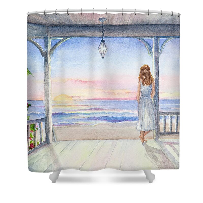 Beach Shower Curtain featuring the painting Summer Morning Watercolor by Michelle Constantine