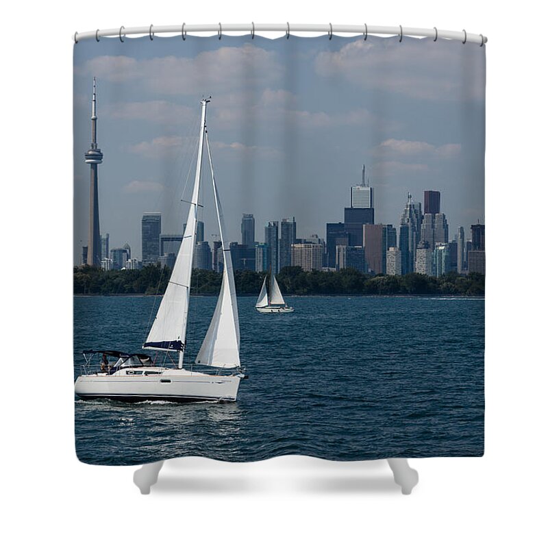 Postcard Shower Curtain featuring the photograph Summer Sailing Postcard from Toronto by Georgia Mizuleva