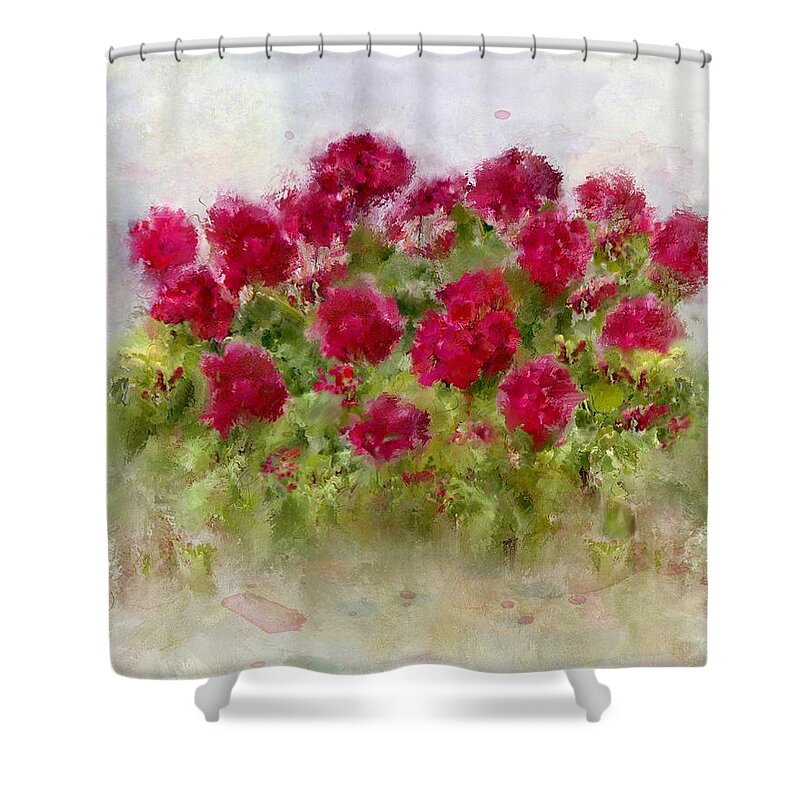  Geraniums Shower Curtain featuring the painting Summer's Blush by Colleen Taylor