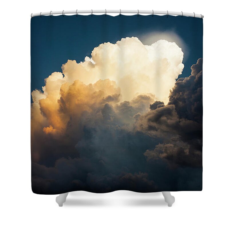 Thunderstorm Shower Curtain featuring the photograph Sun Light Through Thunder Storm Clouds by Juan Silva