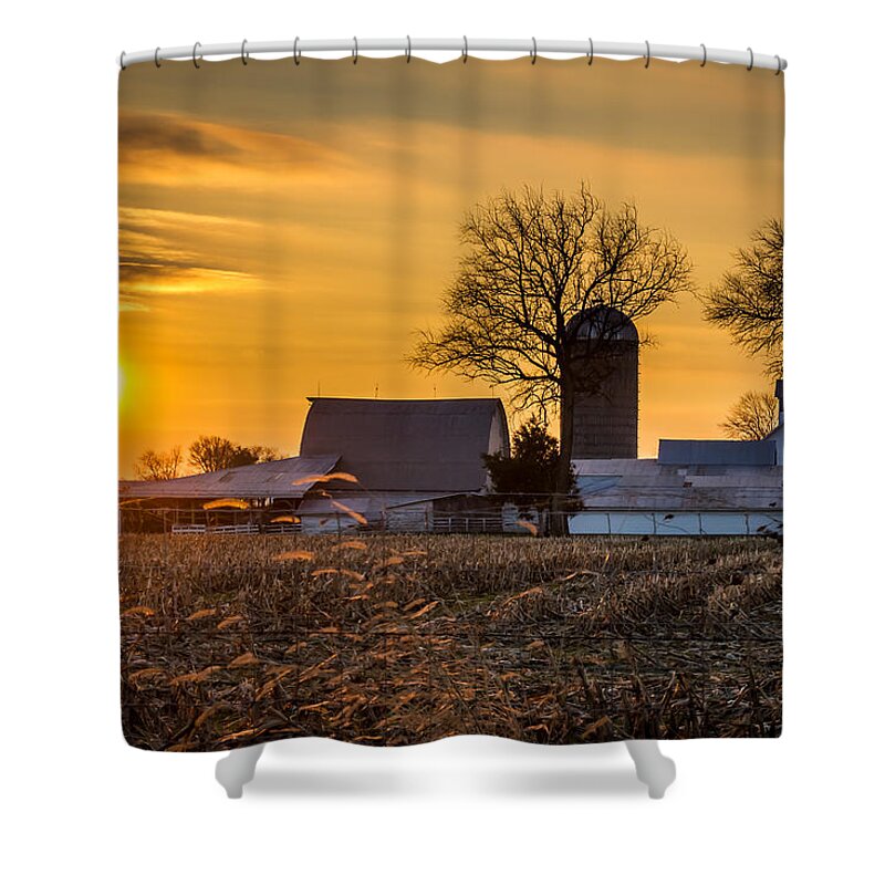 Barn Shower Curtain featuring the photograph Sun Rise Over the Farm by Ron Pate