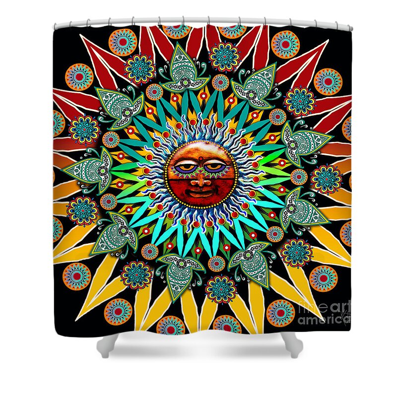 Sun Shower Curtain featuring the mixed media Sun Shaman by Christopher Beikmann