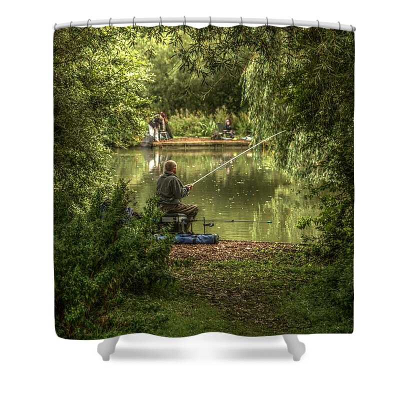 Sunday Fishing Shower Curtain featuring the photograph Sunday fishing at the Lake by Jeremy Hayden