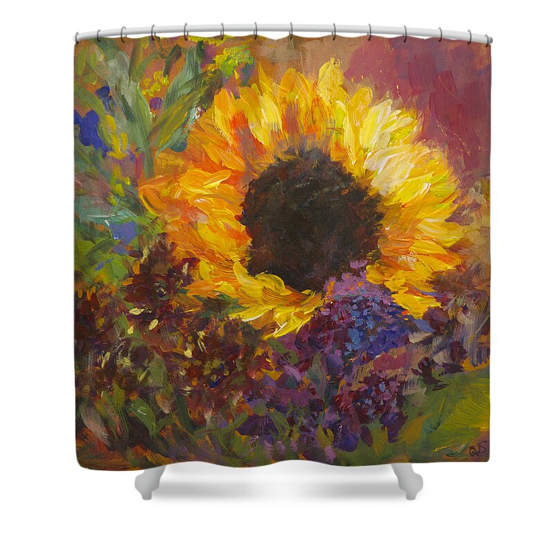 Sunflower Shower Curtain featuring the painting Sunflower Dance Original Painting Impressionist by Quin Sweetman