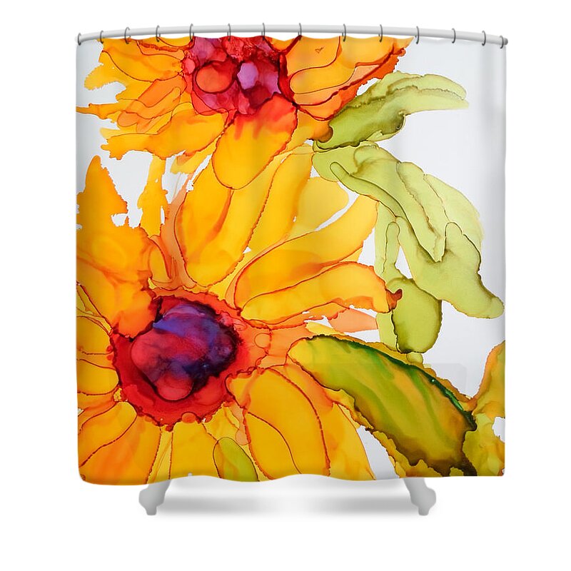 Alcohol Ink Shower Curtain featuring the painting Sunflower Duo by Vicki Housel