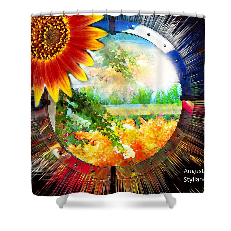 Augusta Stylianou Shower Curtain featuring the photograph Sunflower on a Landscape by Augusta Stylianou