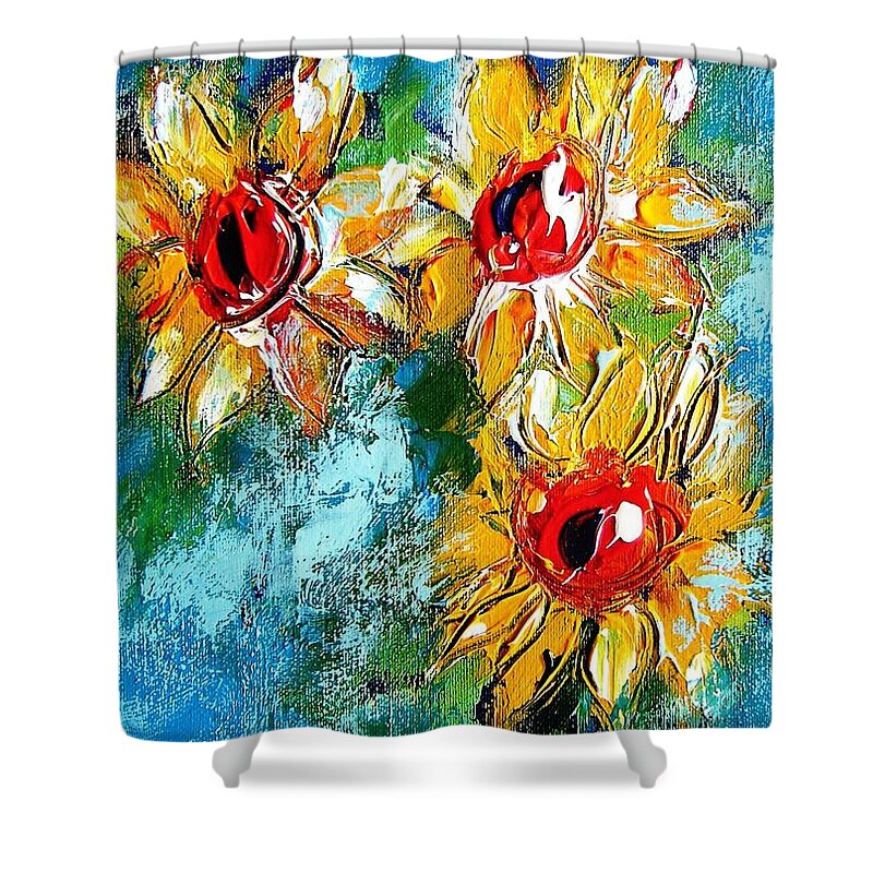Sunflowers Shower Curtain featuring the painting Sunflower Study Painting by Mary Cahalan Lee - aka PIXI