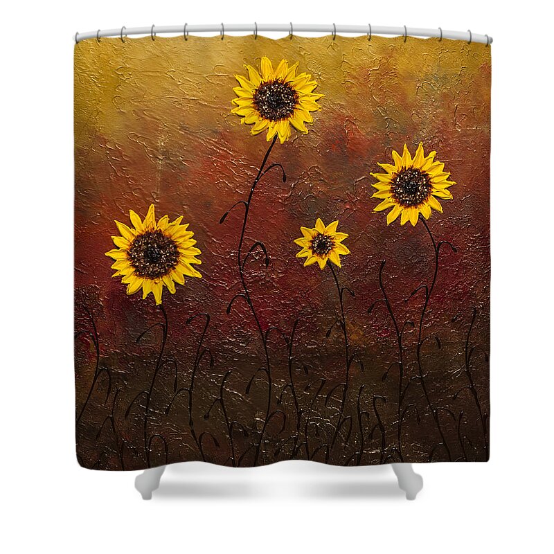 Sunflowers Shower Curtain featuring the painting Sunflowers 3 by Carmen Guedez
