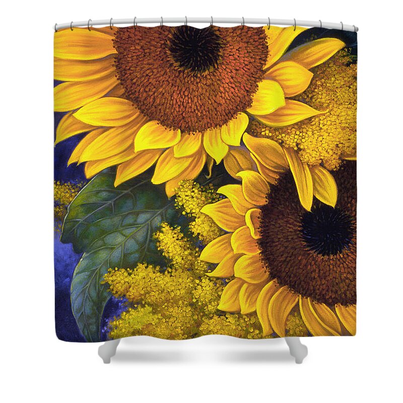 Botanical Shower Curtain featuring the painting Sunflowers by Mia Tavonatti