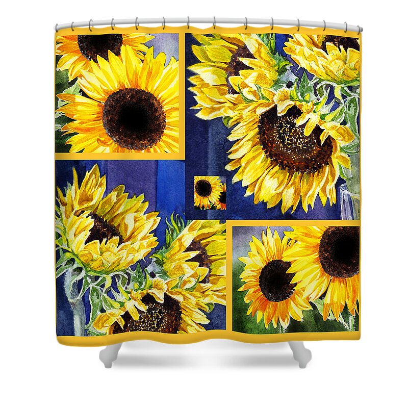 Sunflowers Shower Curtain featuring the painting Sunflowers Sunny Collage by Irina Sztukowski