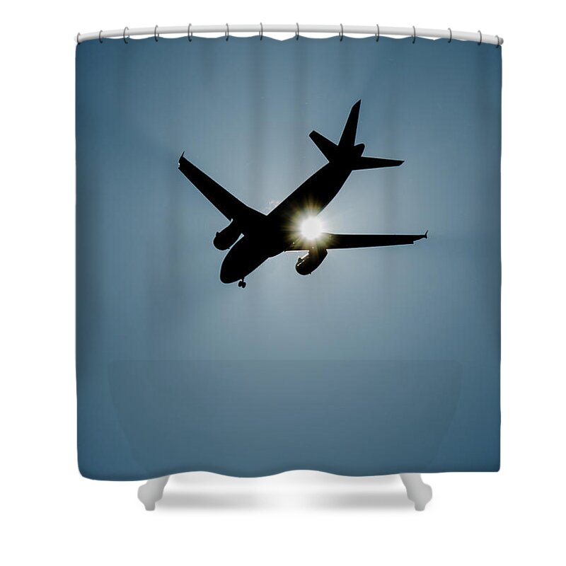 Airplane Shower Curtain featuring the photograph Sunflyer by Andreas Berthold