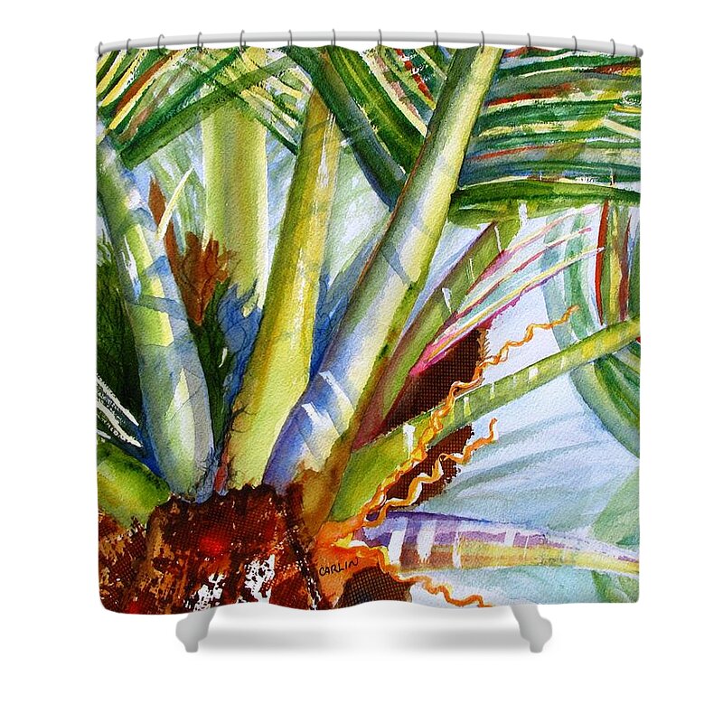 Palm Shower Curtain featuring the painting Sunlit Palm Fronds by Carlin Blahnik CarlinArtWatercolor