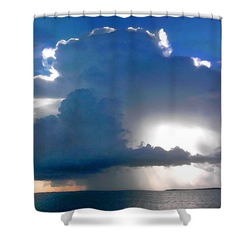 Clouds Shower Curtain featuring the photograph Sunny Waterfall over the Bay filtered by Duane McCullough