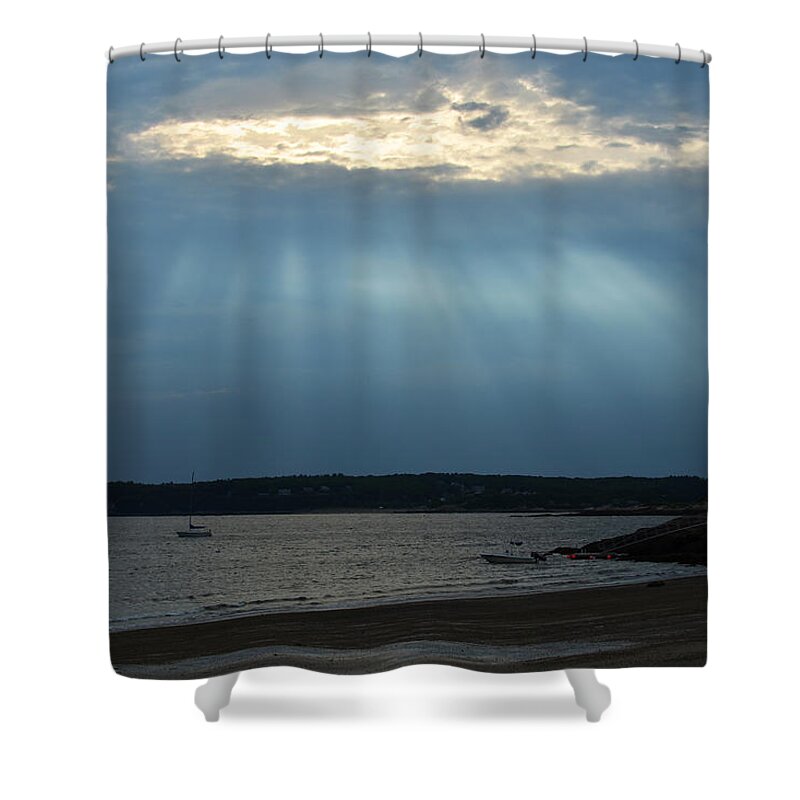 Niles Shower Curtain featuring the photograph Sunrays over Niles beach by Toby McGuire