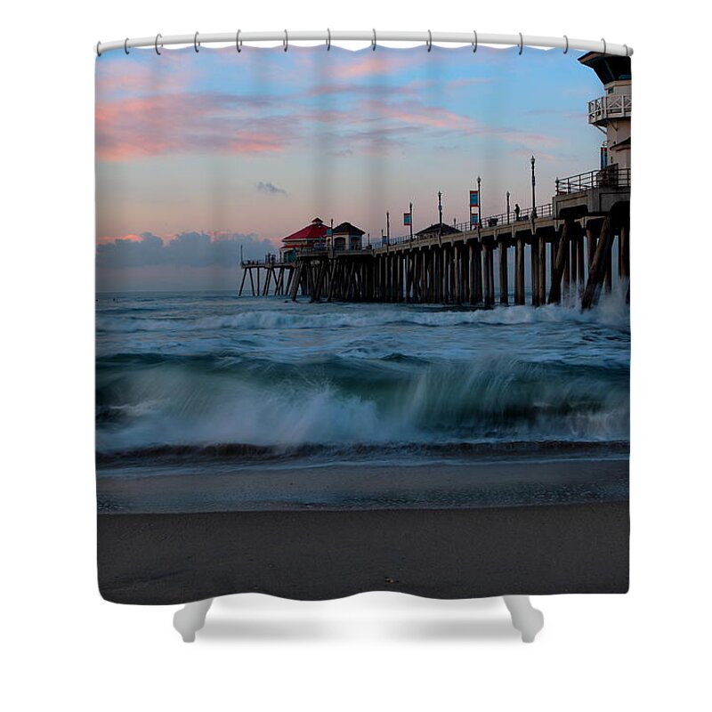California Beach Shower Curtain featuring the photograph Sunrise At The Pier by Duncan Selby