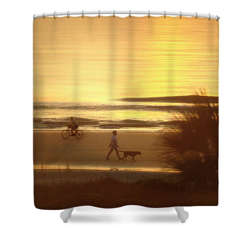 North Carolina Sunrise Shower Curtain featuring the photograph Sunrise at Topsail Island Panoramic by Mike McGlothlen
