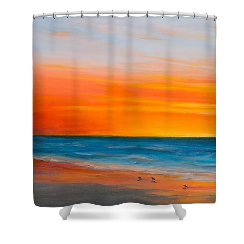 Ocean Sunrise. Sunrise At Myrtle Beach Sc Shower Curtain featuring the painting Sunrise by Audrey McLeod