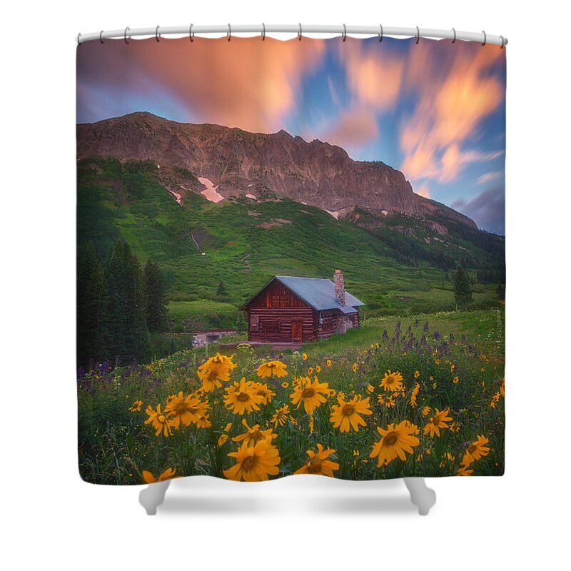 Sunrise Shower Curtain featuring the photograph Sunrise Cabin by Darren White