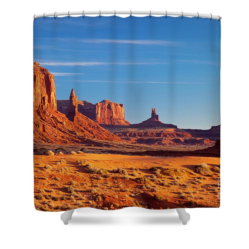 Monument Valley Shower Curtain featuring the photograph Sunrise over Monument Valley by Brian Jannsen