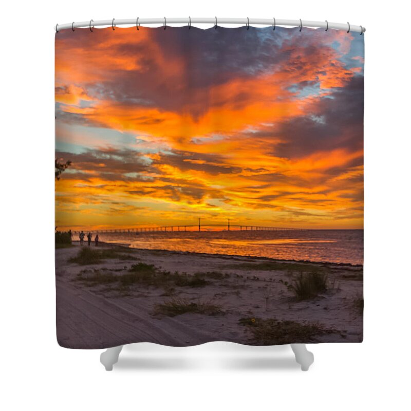 Florida Shower Curtain featuring the photograph Sunrise over the bridge by Jane Luxton