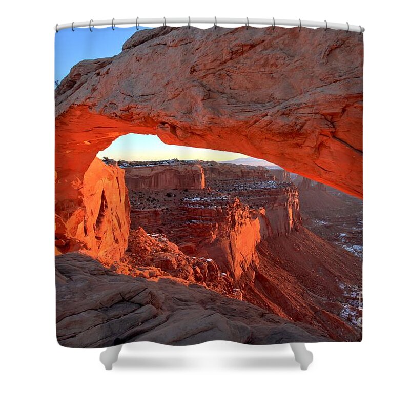 Mesa Arch Sunrise Shower Curtain featuring the photograph SUnrise Paint by Adam Jewell