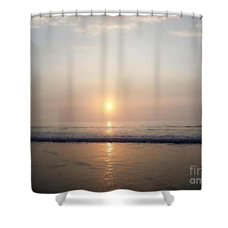Hampton Beach Photography Shower Curtain featuring the photograph Sunrise Reflection Shines Upon The Atlantic by Eunice Miller