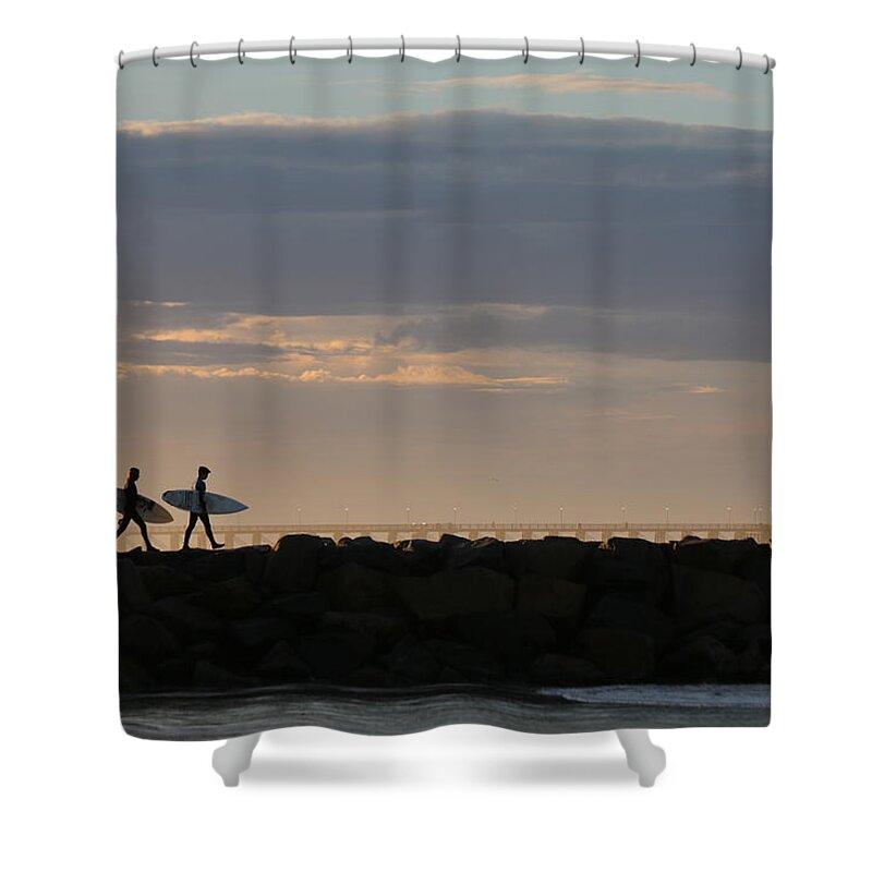 Surf Shower Curtain featuring the photograph Sunrise Surfing by Christy Pooschke
