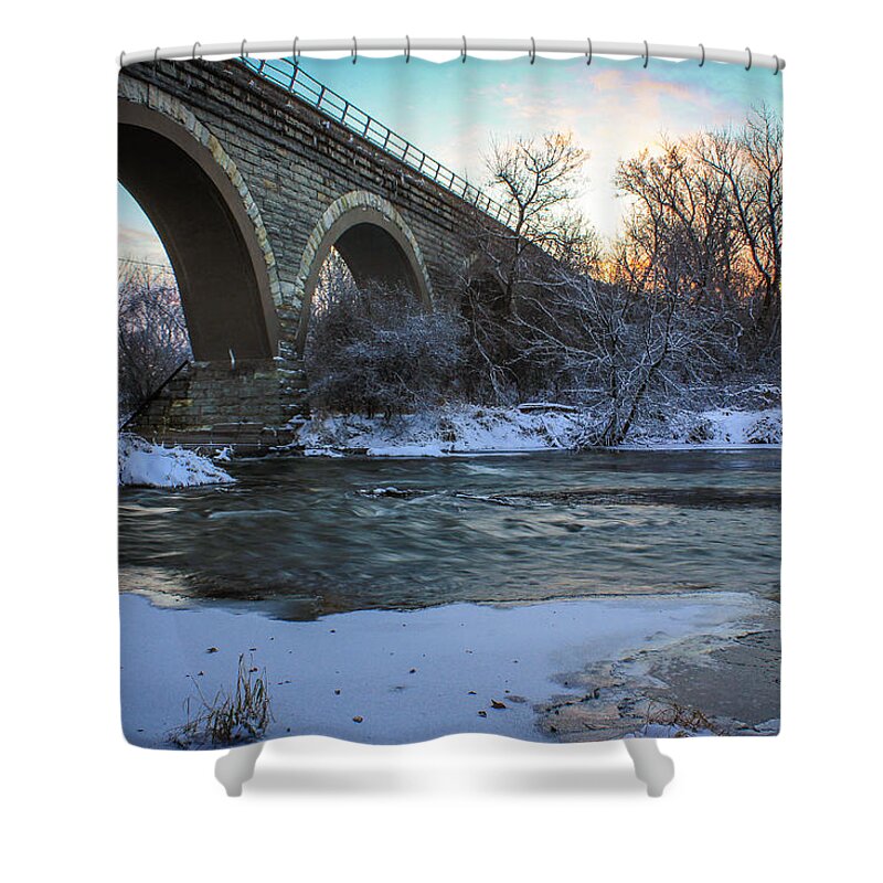 Tiffany Shower Curtain featuring the photograph Sunrise Under The Bridge by Viviana Nadowski