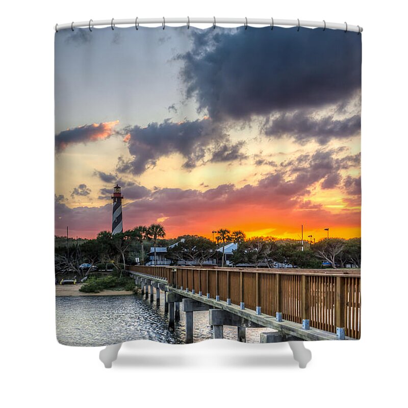 America Shower Curtain featuring the photograph Sunset at Anastasia Lighthouse by Traveler's Pics