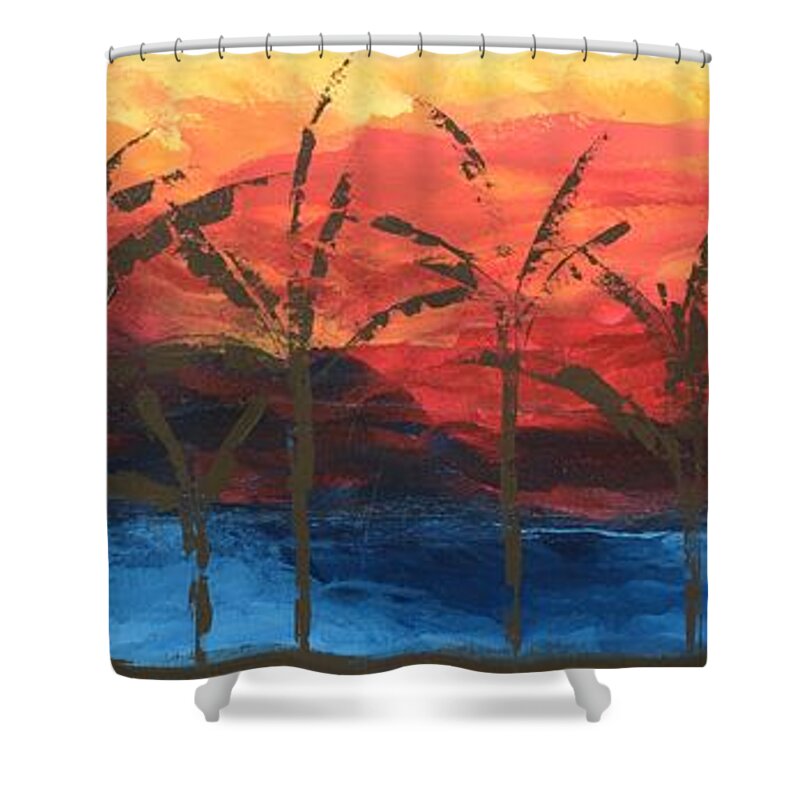 Sunset Beach Shower Curtain featuring the painting Sunset Beach by Linda Bailey
