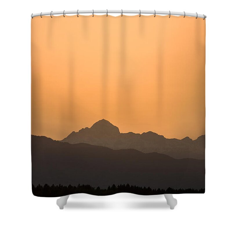 Sunset Shower Curtain featuring the photograph Sunset behind the Julian Alps by Ian Middleton