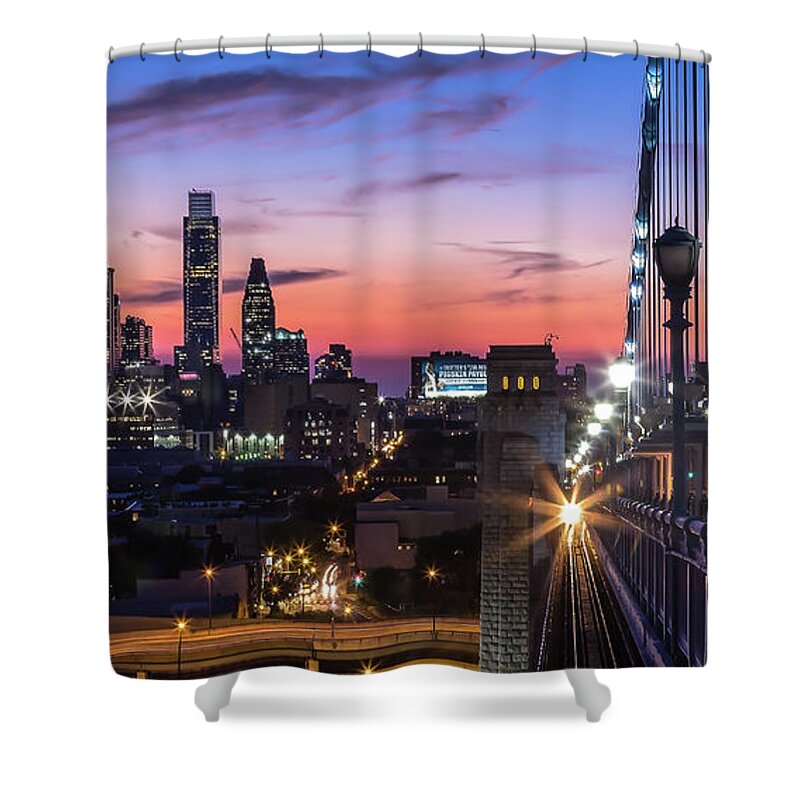 Outdoors Shower Curtain featuring the photograph Sunset From The Ben Franklin Bridge by (c) Swapan Jha