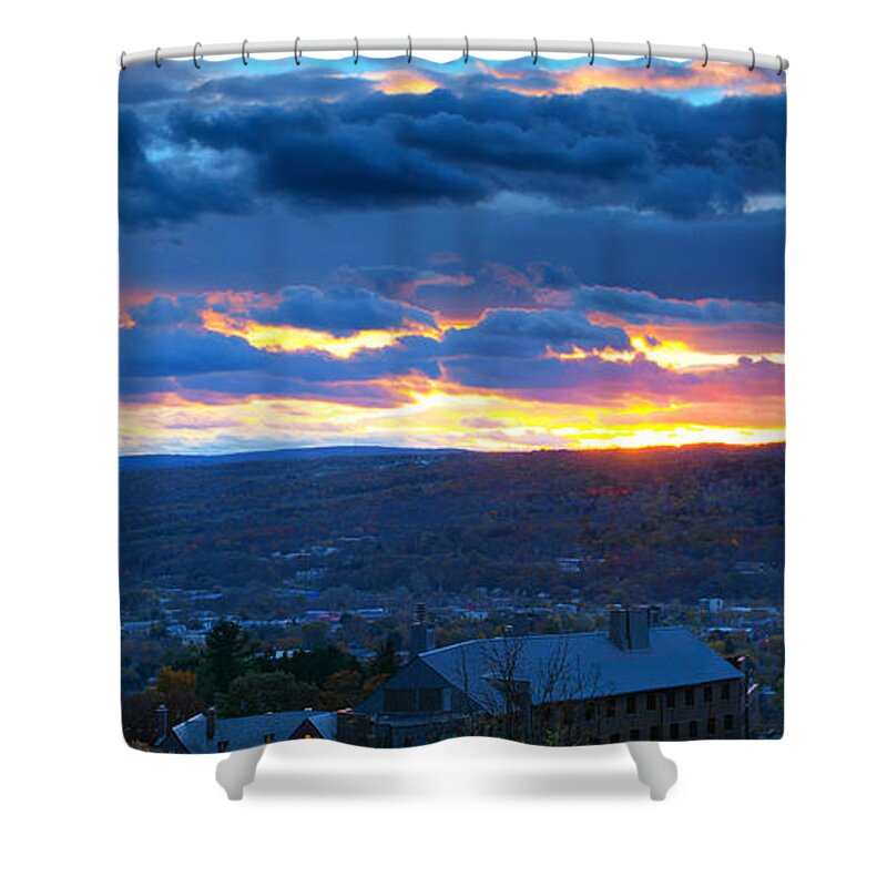 Sun Shower Curtain featuring the photograph Sunset in Ithaca New York Panoramic Photography by Paul Ge