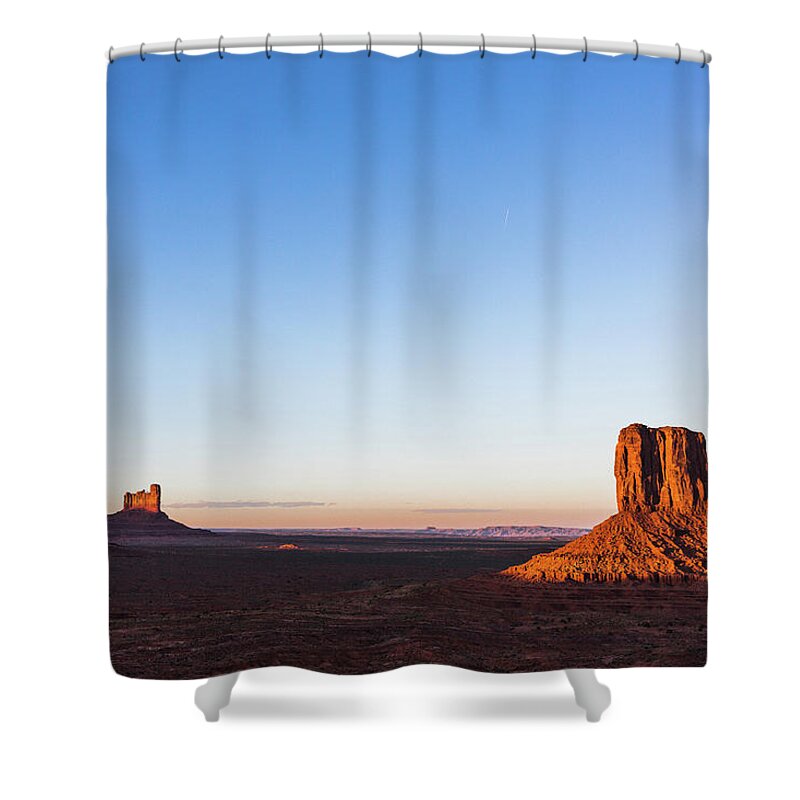 Scenics Shower Curtain featuring the photograph Sunset In Monument Valley, Arizona by Deimagine