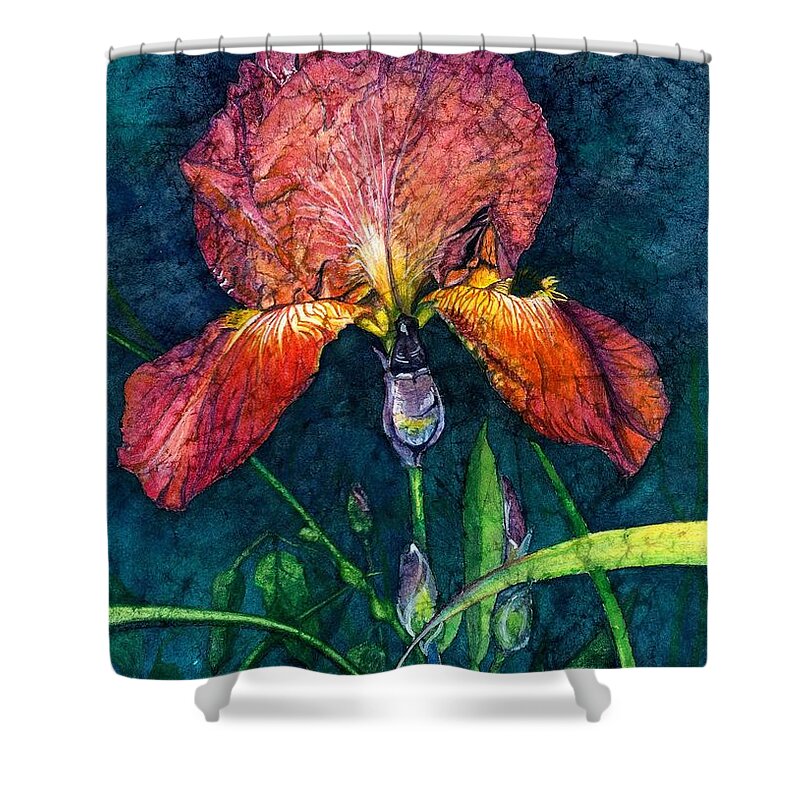 Flower Shower Curtain featuring the painting Sunset Iris by Barbara Jewell
