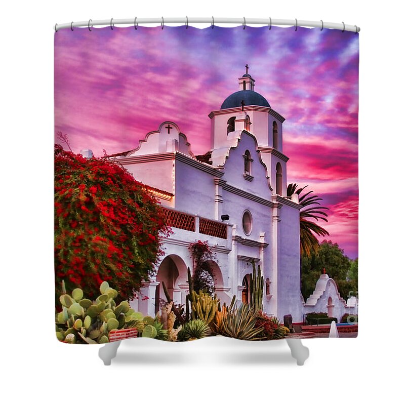 Mission Shower Curtain featuring the photograph Sunset Mission San Luis Rey de Francia By Diana Sainz by Diana Raquel Sainz