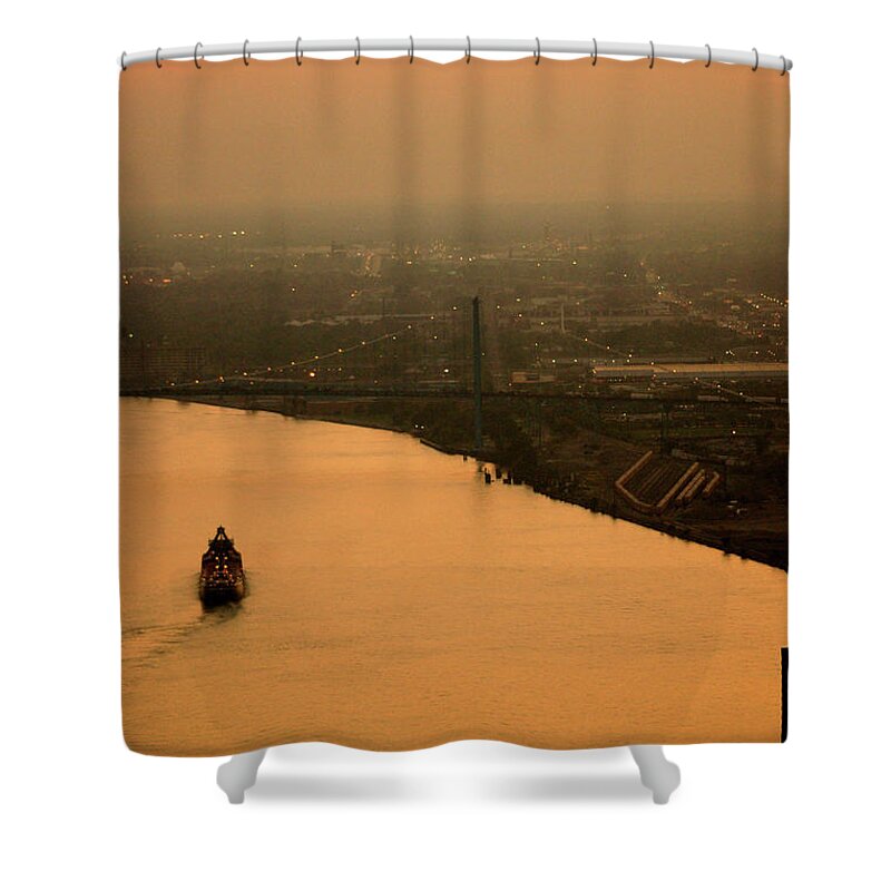 River Shower Curtain featuring the photograph Sunset On The River by Linda Shafer