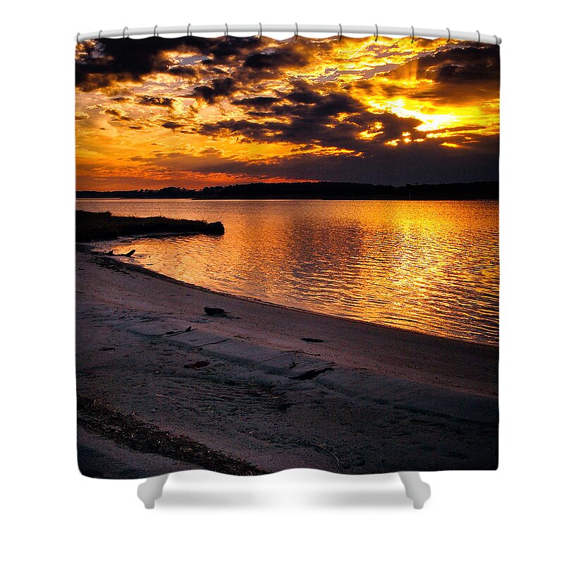 Sunset Shower Curtain featuring the photograph Sunset Over Little Assawoman Bay by Bill Swartwout