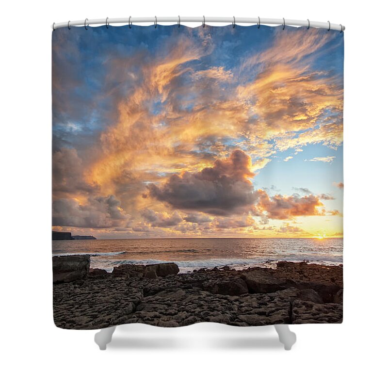 Doolin Shower Curtain featuring the photograph Sunset over the Burren by Allan Van Gasbeck