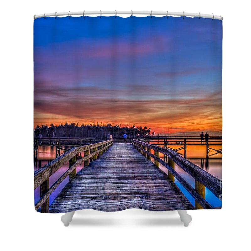 Fishing Pier Shower Curtain featuring the photograph Sunset Pier Fishing by Marvin Spates