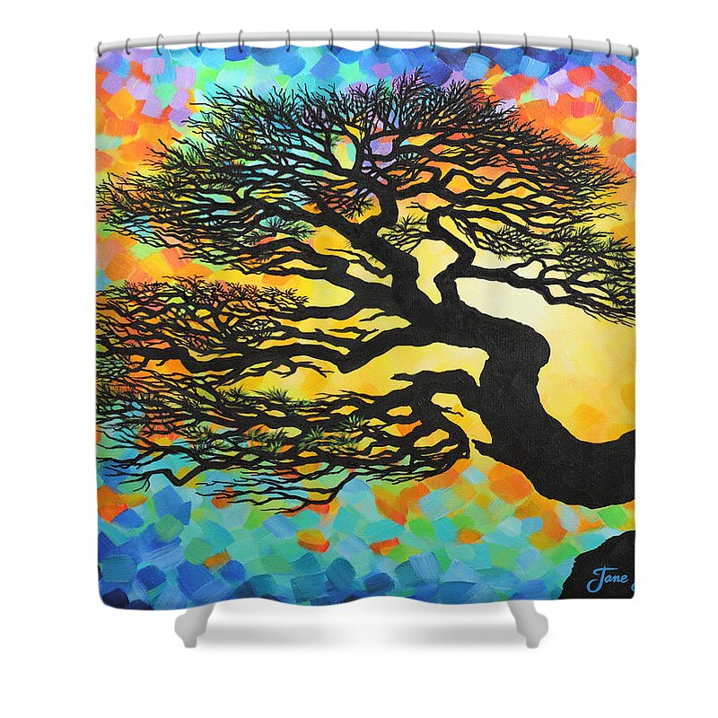 Sunset Shower Curtain featuring the painting Sunset Pine by Jane Girardot