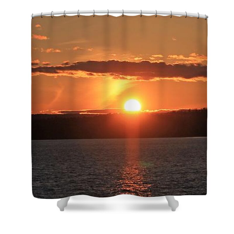 Sunset Shower Curtain featuring the photograph Sunset Reflection over Wachusett Reservoir by Michael Saunders
