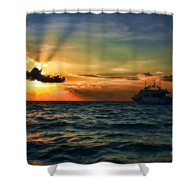 Sunset Shower Curtain featuring the photograph Sunset Regatta by Diana Raquel Sainz