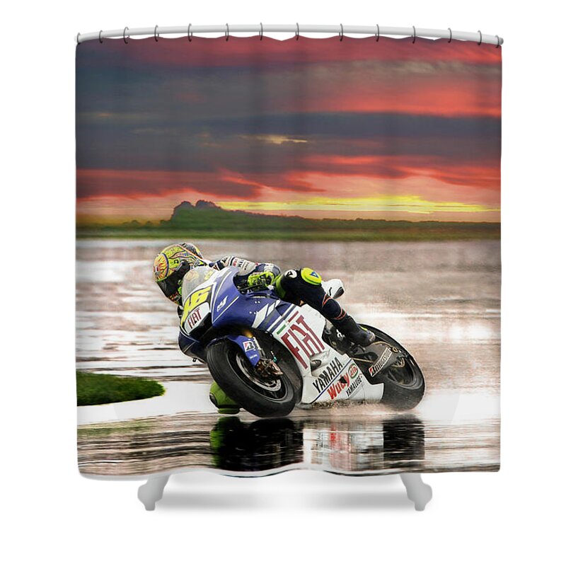 Valentino Rossi Shower Curtain featuring the photograph Sunset Rossi by Blake Richards