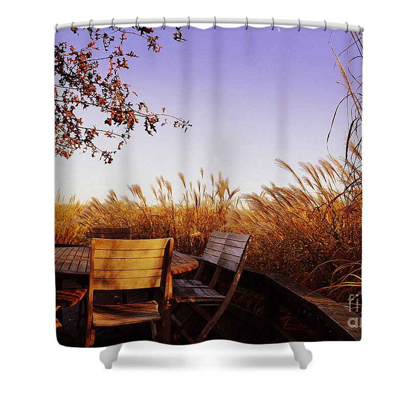 Zionsville Shower Curtain featuring the photograph Sunset Table for Four by Amy Lucid