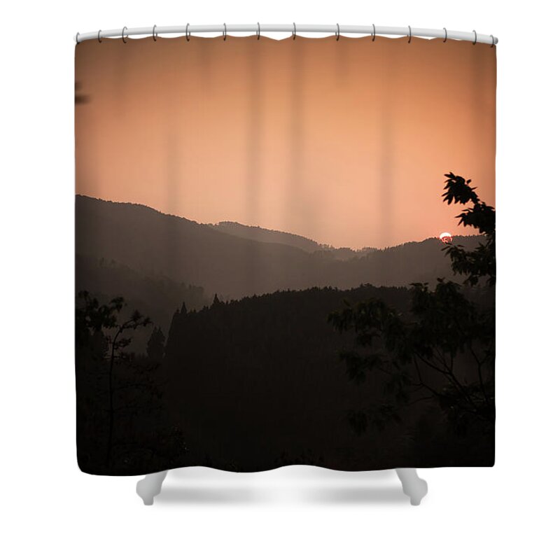Scenics Shower Curtain featuring the photograph Sunset Through Kyoto Hills by Hal Bergman