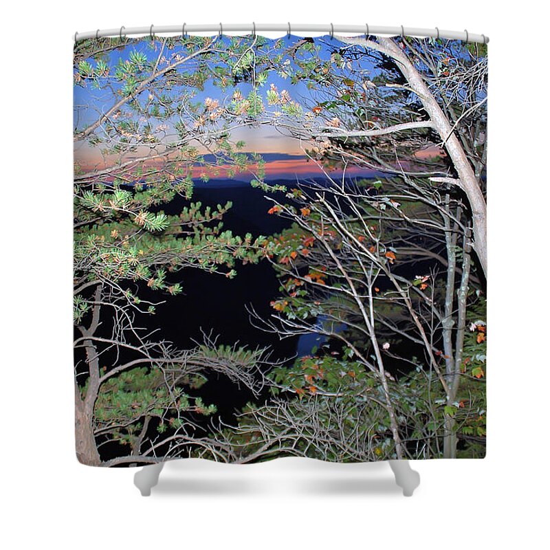 Sunset Shower Curtain featuring the photograph Sunset thru the Pines by Aimee L Maher ALM GALLERY